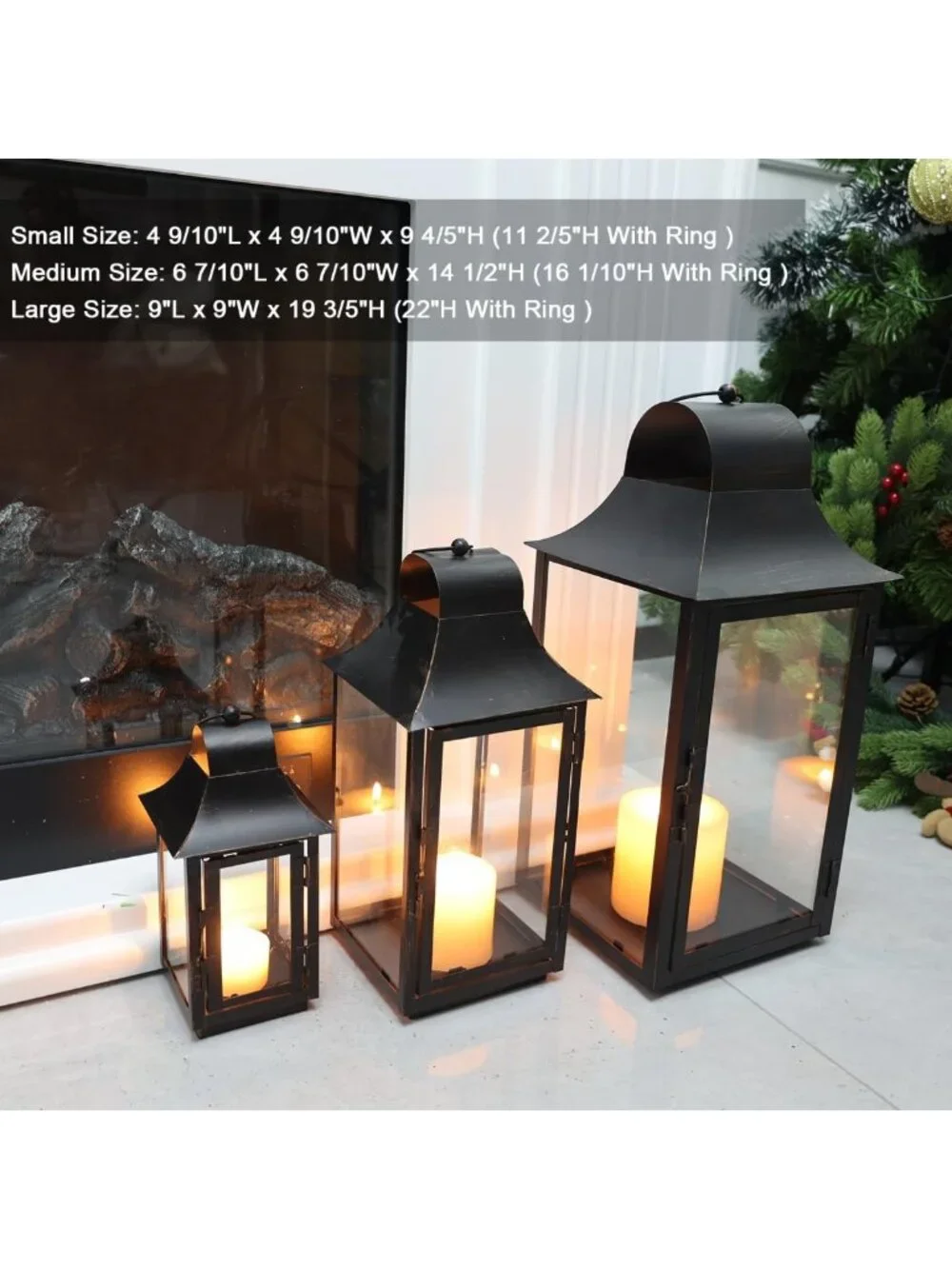 Large Decorative Lanterns for Indoor & Outdoor, Vintage Metal Candle Holders